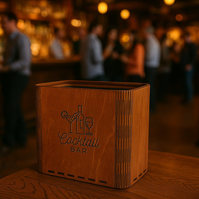 Slim Trash Can - Cocktail Bar - Wooden Garbage Bin for Home Bars