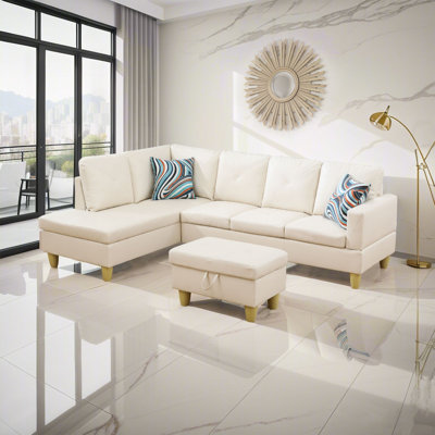 Off White Faux Leather 2-Piece Sectional Sofa Set with Chaise