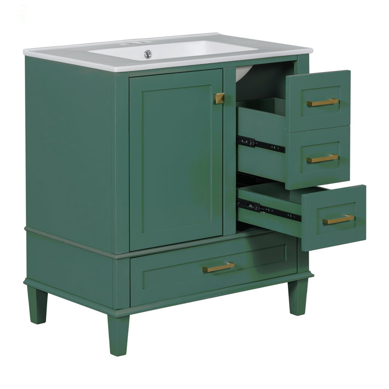 Ensemble de meuble-lavabo moderne avec lavabo 30 po, meuble-lavabo moderne avec porte à fermeture douce et 3 tiroirs, structure en bois massif