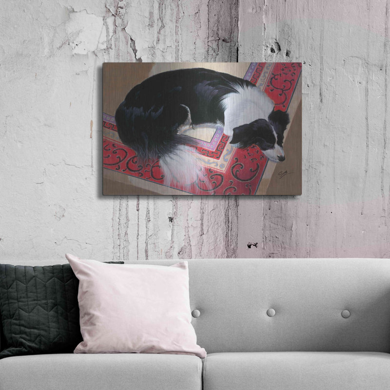 «Chien sur un tapis» par Durwood Coffey, H 24 po x l 36 po