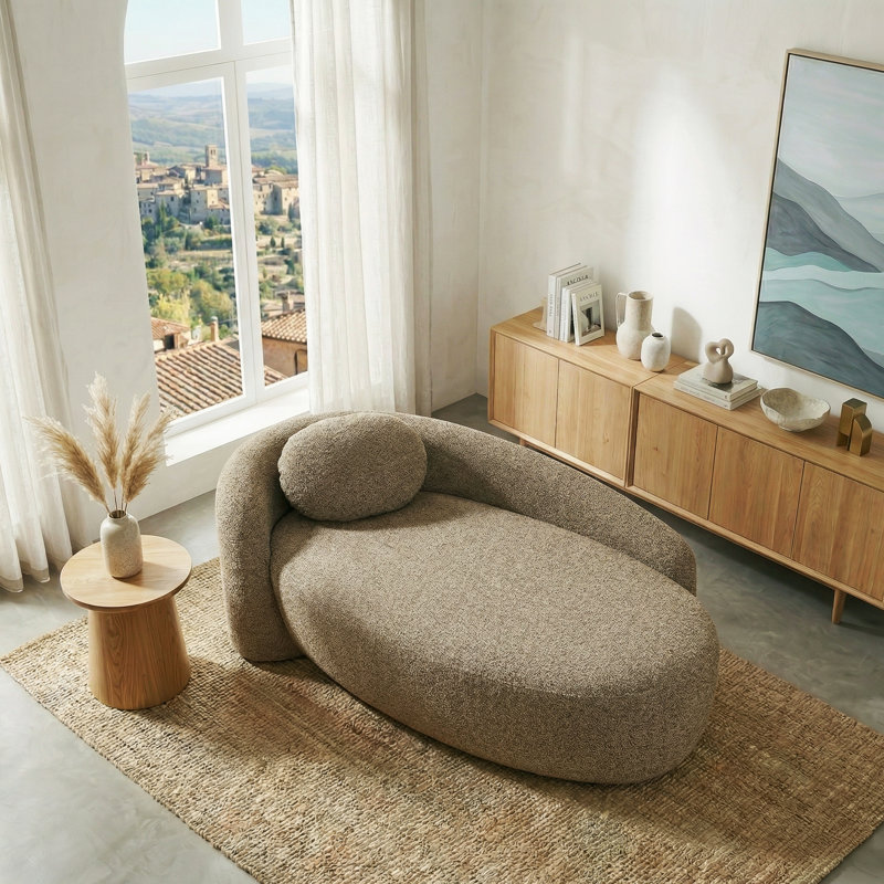 Méridienne moderne à compression ovale avec dossier et accoudoirs intégrés, chaise longue rembourrée et rembourrée Bouclé