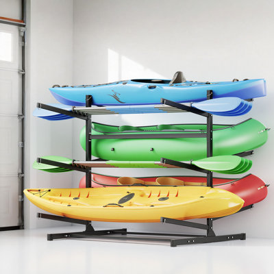 Kayak Storage Rack for 6 Kayaks, Holds 400 lbs, Heavy Duty Freestanding Stand for Indoor Outdoor Garage Shed Dock, Storage Rack Stand Holder for Canoe, Small Boat, SUP, Surfboard & Paddleboard