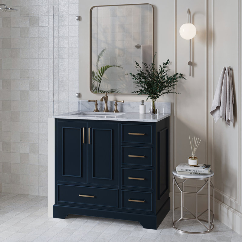 Ensemble de meuble-lavabo simple 37 po avec plateau Abita, Bleu minuit