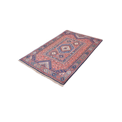 Tapis en laine rouge/bleu 3 pi 2 po x 5 pi one-of-kind-noué la main