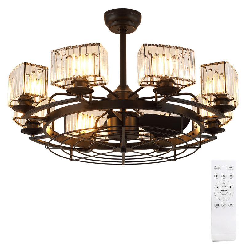 34" Caged Industrial Chandelier Ceiling Fans With Lights And Remote