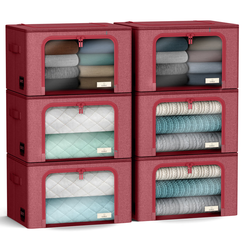 Sorbus Stackable Storage Bins, Fabric Organizer Bags with Window and Handles for Kids and Adults, 6Pk, Pink, Pink