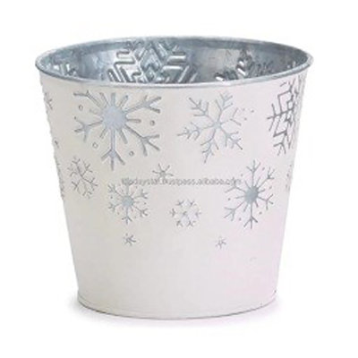 Boîte à fleurs blanche en métal galvanisé avec flocons de neige, 7 po de hauteur, 7,25 po de largeur, ensemble de 2
