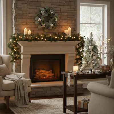 Flocked Holiday Wreath and Tree with Magnolia Leaves and Ornaments