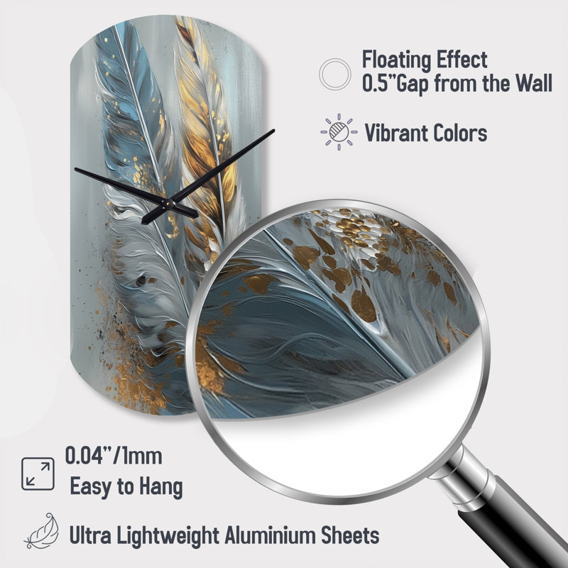 Wooley - Cylinder Shape Large Glam Feather 3D Wall Clock, Small