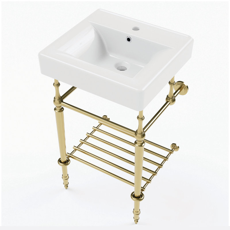 Kingston Brass Edwardian 20-Inch Ceramic Console Sink With Brass Legs And Shelf (1-Hole), Brushed Brass