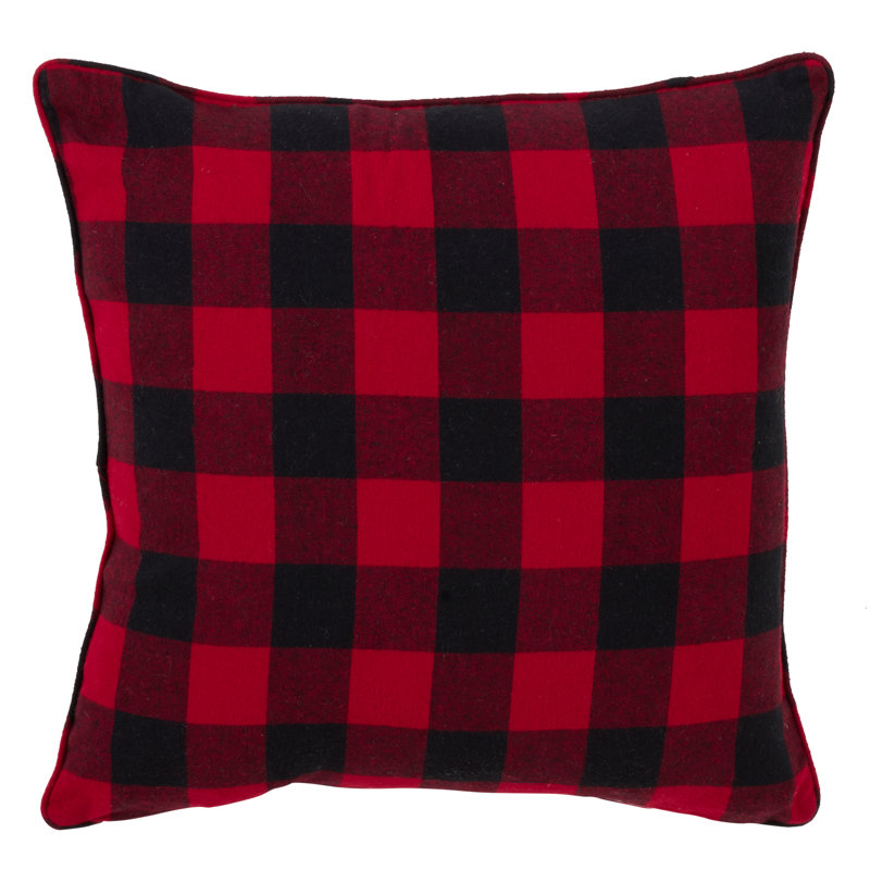 Red and Black Buffalo Plaid Snowflake Cotton Throw Pillow