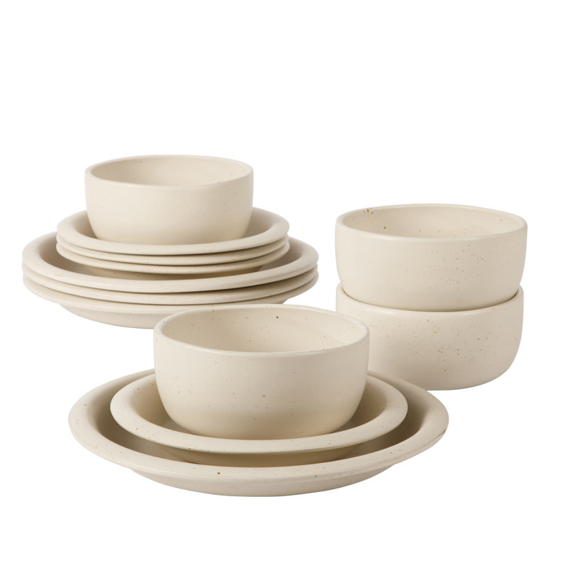Bloomhouse Corcisa Clay 12 Piece Stoneware Reactive Glaze Dinnerware Set - Prosecco Blush Pink, White