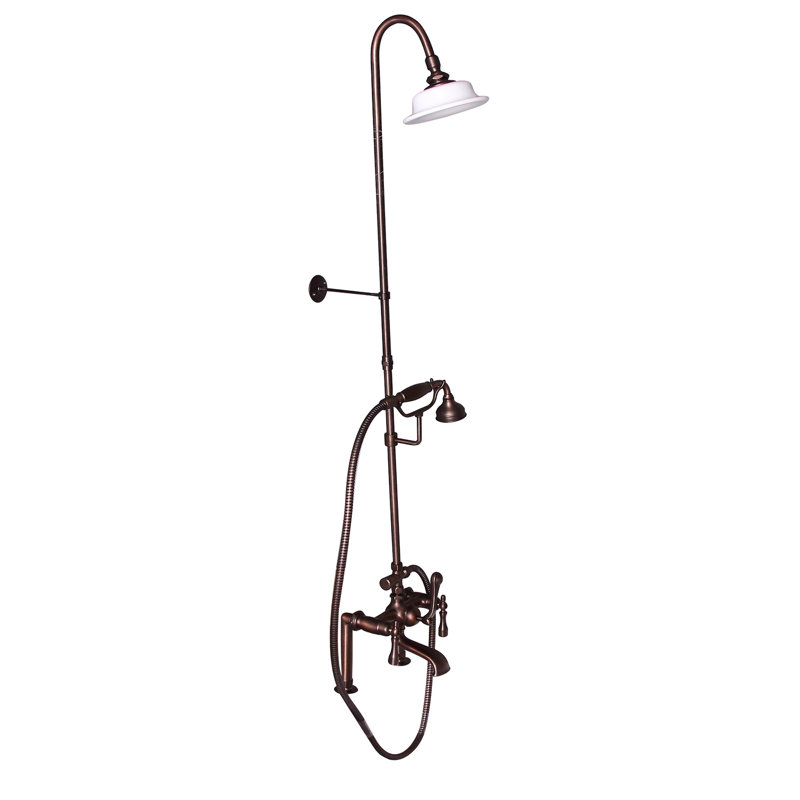 Garniture de robinet de baignoire sur pattes à trois poignées avec inverseur et douchette, Bronze huilé, Croix