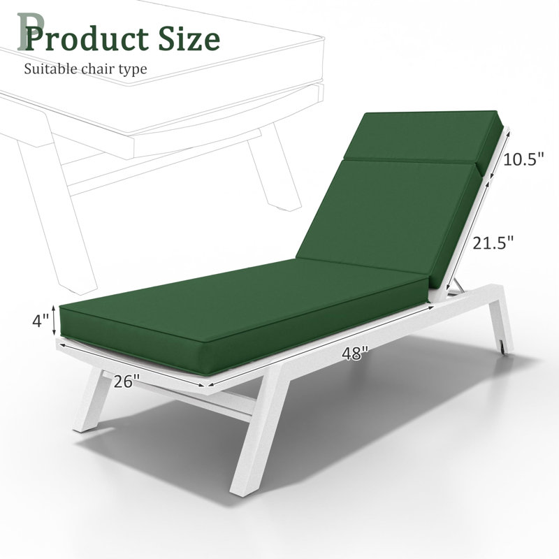 Coussin de chaise longue d'extérieur Wynee, L 25,8 po x P 79,75 po, Vert olive
