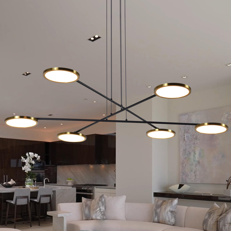 Torino 39-in Linear Pendant Height Adjustable ETL Certified LED Chandelier, 6 Rotating LED Disks
