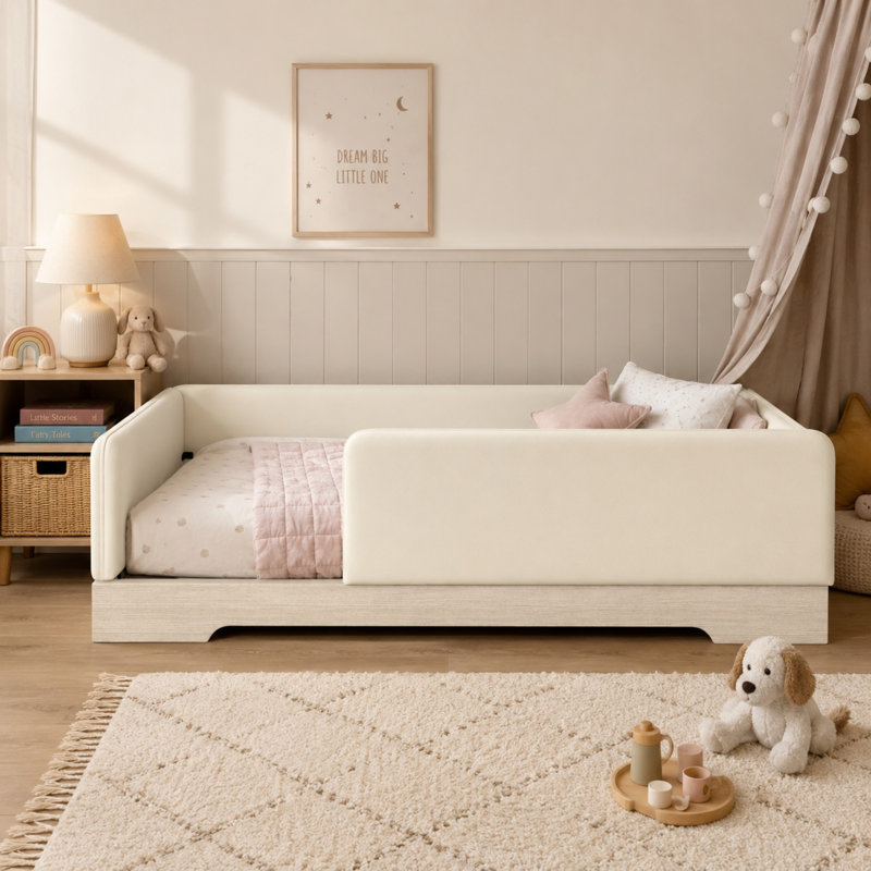 Lit simple tapissier Montessori, Lit simple, Beige