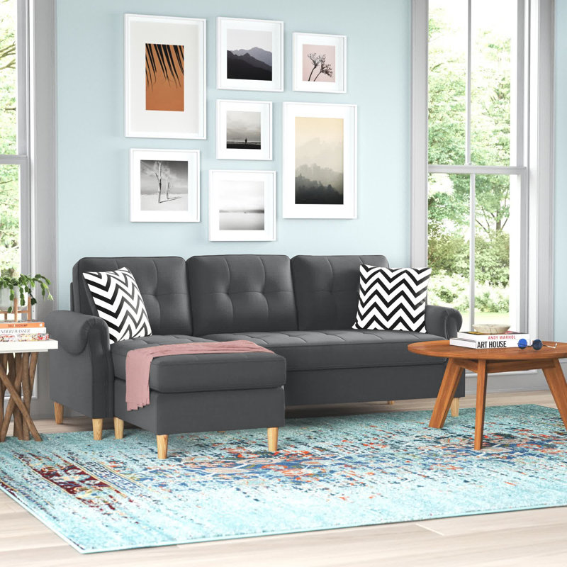 Taelyn Upholstered Sectional Reversible, Blue Gray Polyester Blend