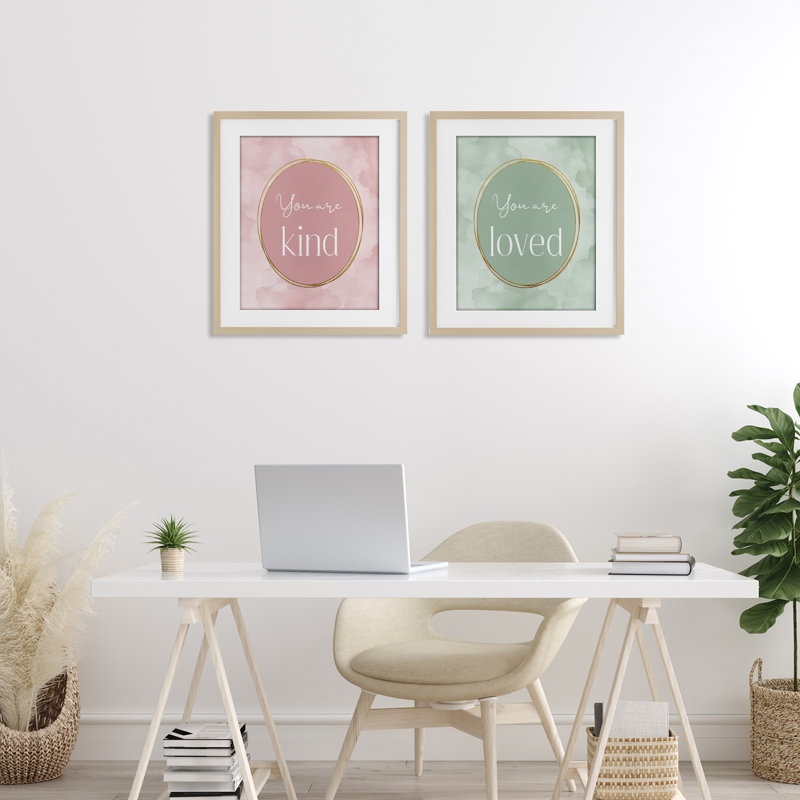 Pastel Golden Affirmations, ensemble de 2 reproductions encadrées sous verre encadrées, design par Christine Simpson