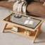 Table basse rectangulaire avec plateau en verre et tablette de rangement-1579838999