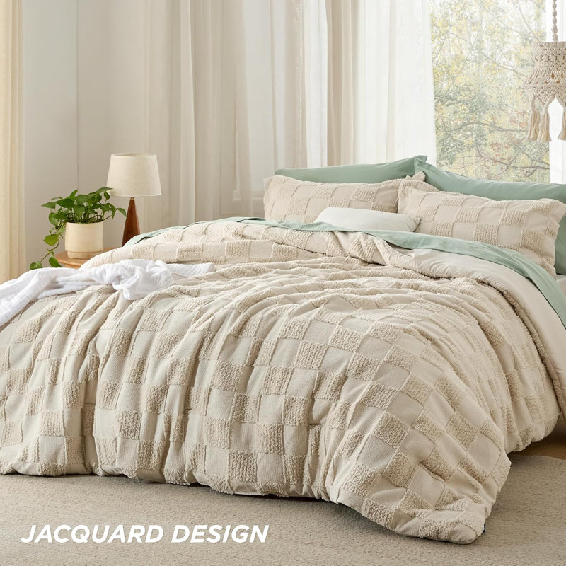 Bedsure Boho Tufted Checkered Farmhouse Comforter Set