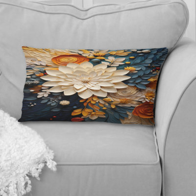 Orange Teal Botanical Whirlwind IV - Abstract Botanicals Printed Pillow