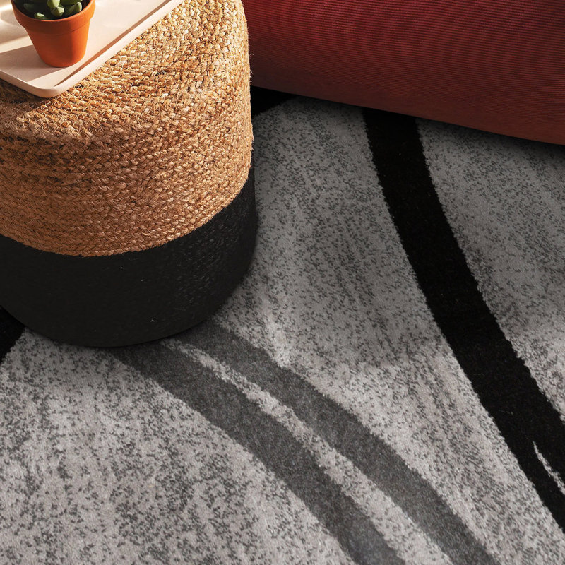 Devonshire Abstract Gray/Black/Ivory Area Rug, Rectangle 8'8" x 12'