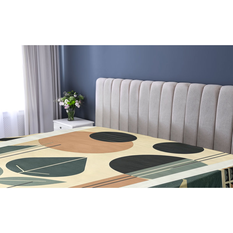 Drap-housse Ambesonne Monstera_ Abstrait boho Mid-Century_ Vert réséda pâle et brun clair, Drap-housse de taille très grand