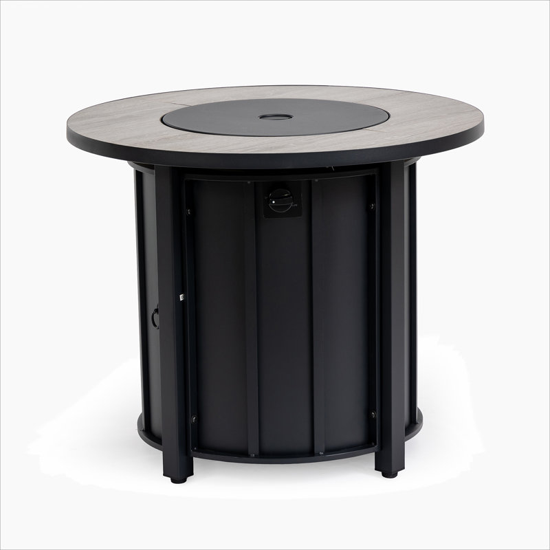 Foyer de table au gaz propane 30 po, foyer rond en acier de 50 000 BTU avec plateau en céramique grain de bois pour l'extérieur