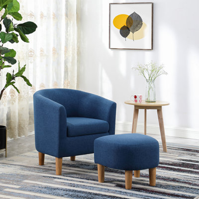 Upholstered 27" Wide Barrel Chair with Ottoman