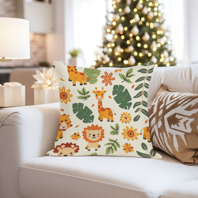 Animals Lions Giraffes Pattern Kids Room Children's Art I Lion Pillow Cover