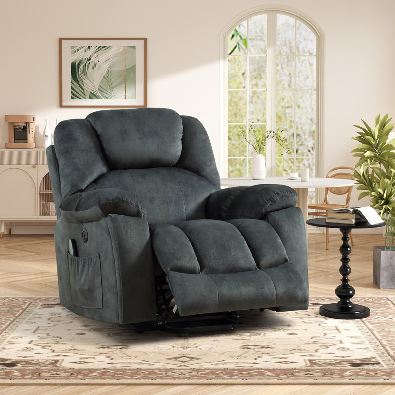 40.16" W Oversize Big Man Power Lift Assist Recliner Chair With Massage & Heating & Dual Cupholders & USB, Greenish Gray