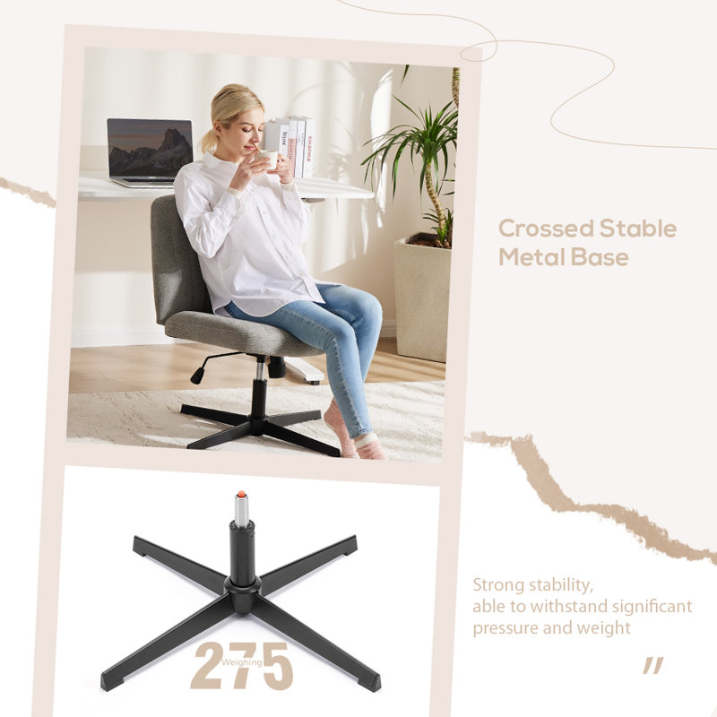 Chaise de bureau pivotante sans accoudoirs Ovidia, Lin, Gris