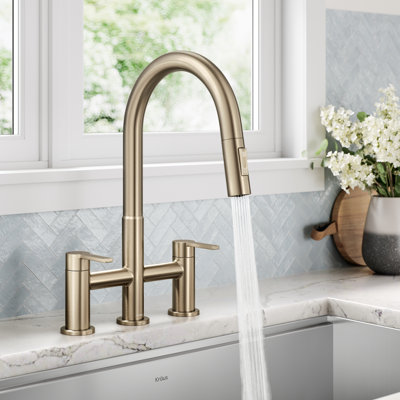 KRAUS Oletto Bridge Kitchen Faucet with Pull-Down Sprayhead