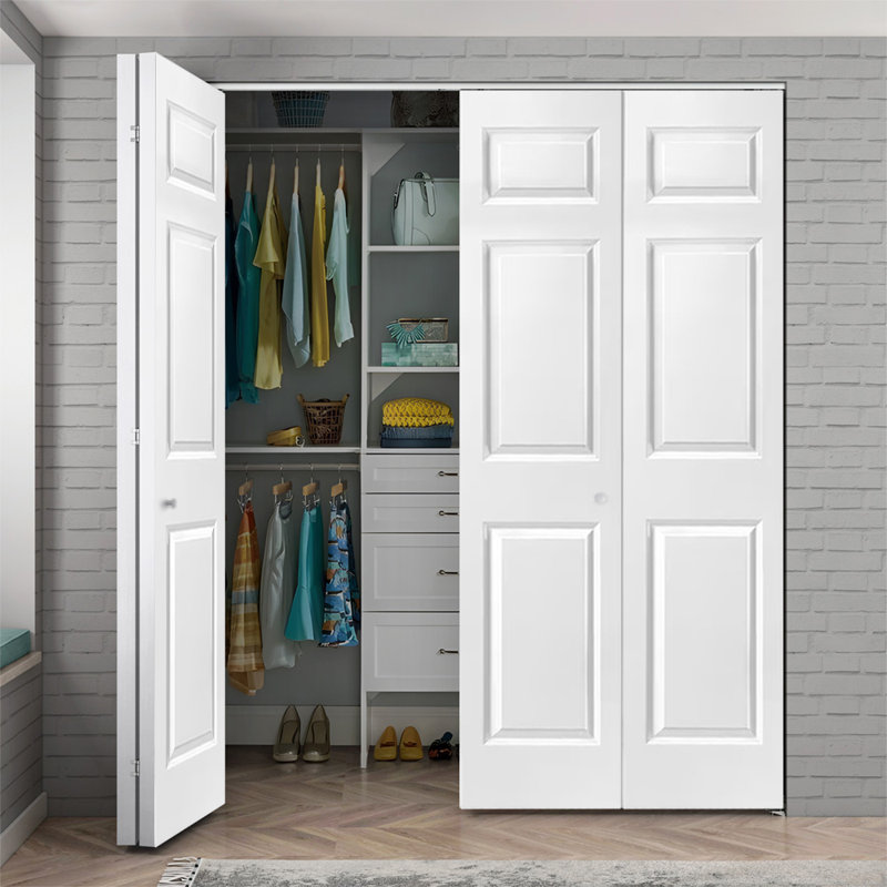 Panelled Wood and Metal Bi-Fold Door, 80'' H x 48" W, White