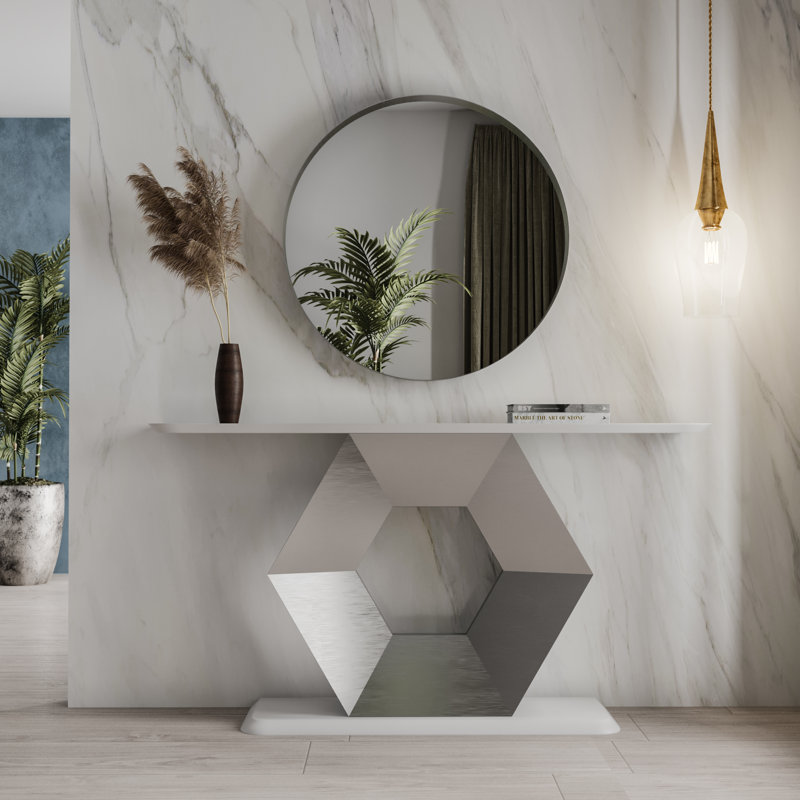 Console Table, 31.5" H x 70.87" W x 13.78" D, White/Sliver