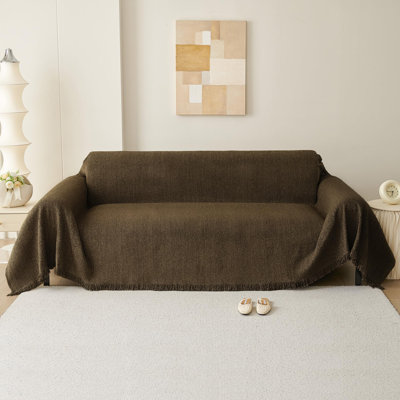 Pet-Friendly Waterproof Couch Cover with Tassel, Brown 71"x71"