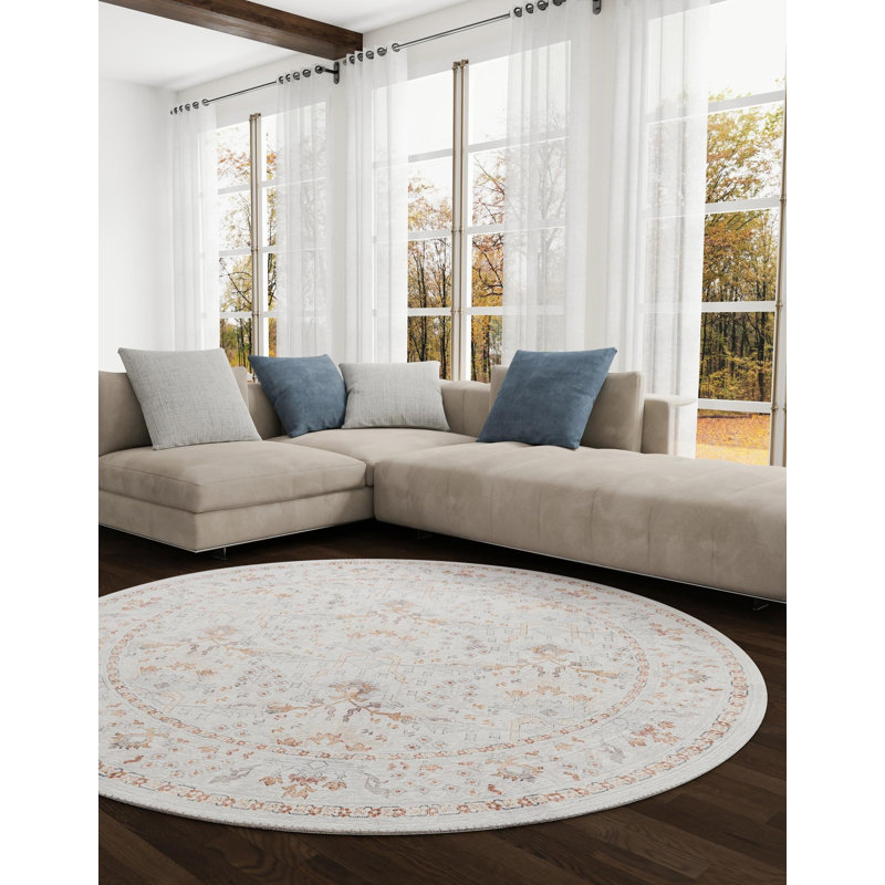 Lurene Performance Chenille Floral Indoor Rug, Round 3'6" x 3'6"