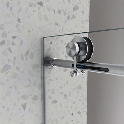 Brushed frameless one fixed and one shifted Shower Door, 70MM 304 stainless steel large pulleys with adjustable soft closing function,with nano easy cleaning and stick explosion-proof menbrance