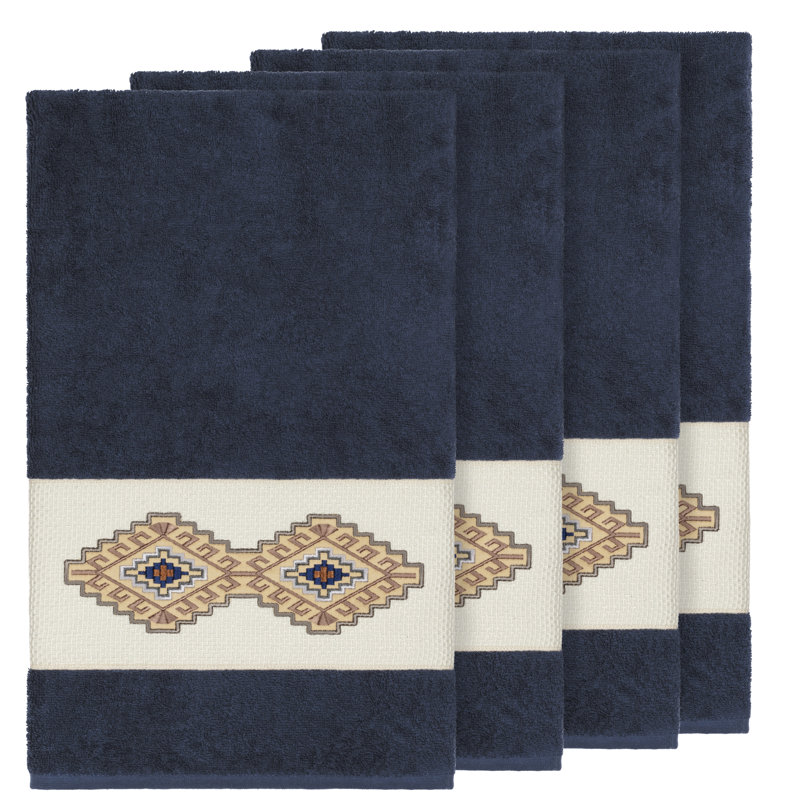 Gianna Turkish Cotton Midweight Bath Towel, Midnight Blue, Bath Towel - 4 Pack