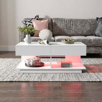 Table basse à DEL extensible moderne avec rangement et éclairage d'ambiance 16 couleurs Modern