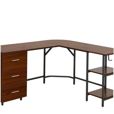 Bureau en L avec rangement en L, noyer