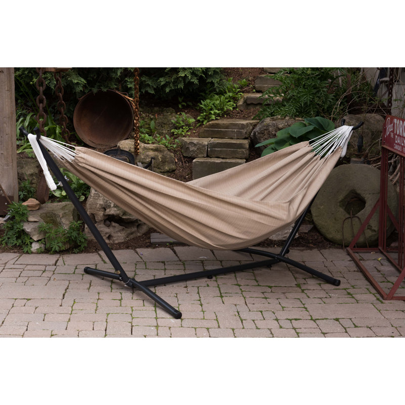 Hamac double Sunbrella avec support et sac de transport Vivere Northey, Sable, Gris anthracite