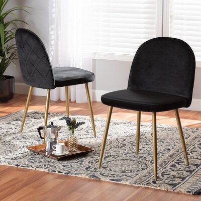 Everly Quinn Studio Fantine Modern Luxe And Glam Black Velvet Fabric Upholstered And Gold Finished Metal 2-Piece Dining Chair Set -  AFB183B2513846ED95A5A905D4C307FD