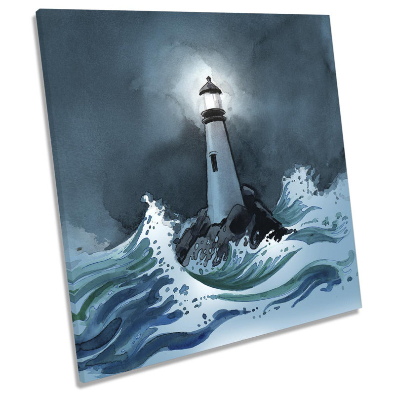 Seascape Lighthouse Stormy - Wrapped Canvas Painting, 60cm H x 60cm W x 2cm D