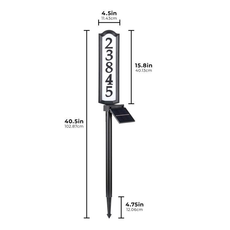 Aurora Black and White Metal Solar LED Address Post