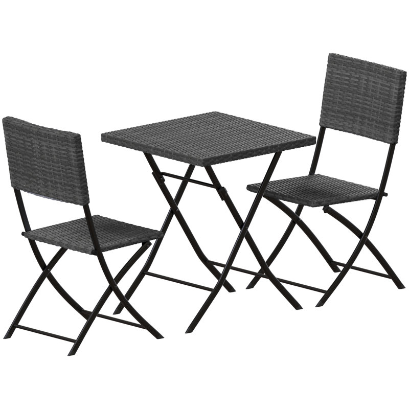 Latshaw Capri 2 Seater Rattan Bistro Set, Black, UKFR Certified, Grey, Grey