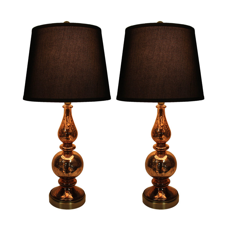 Lampe de table 27 po Cooney, Cuivre antique avec abat-jours noir