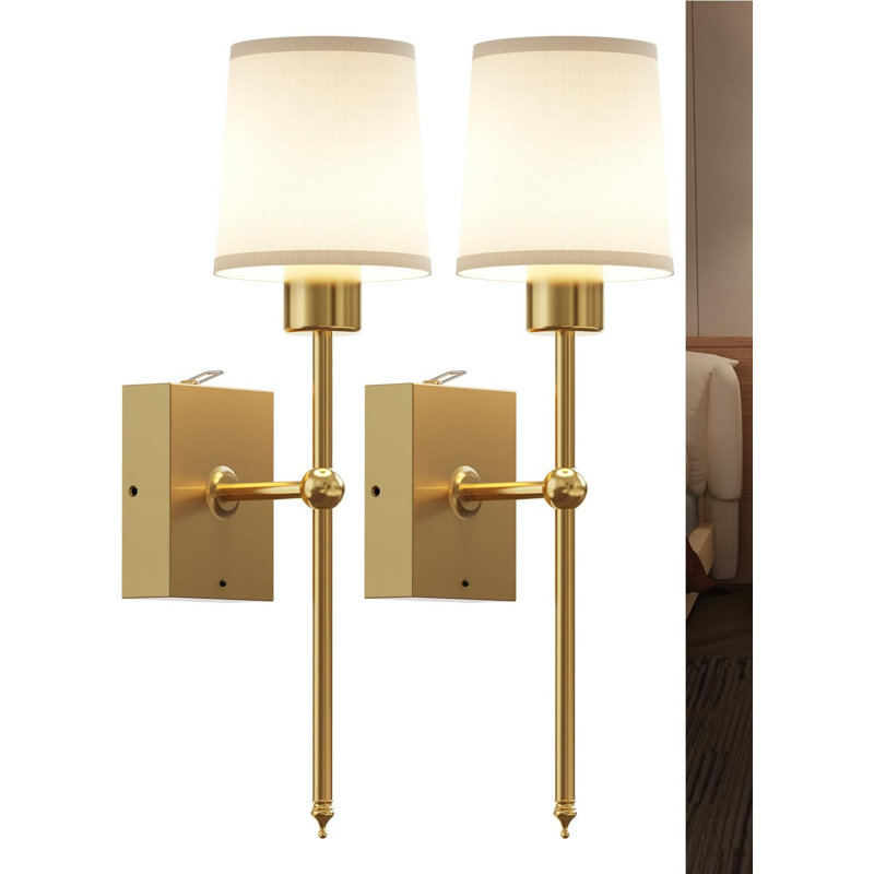QINER Dimmable LED Wall Sconce Set Of 2, Battery Operated Wall Lights With Remote Control, Timer, Wireless Wall Lamp For Bedroom, Hallway, Stairs