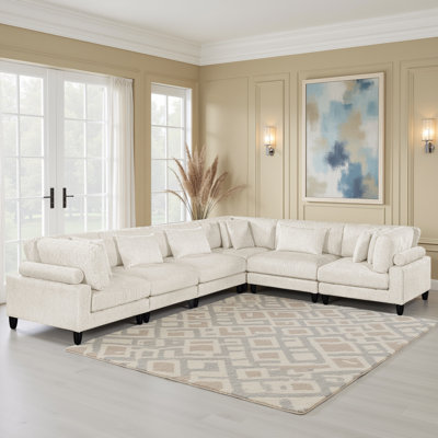 Loowit 120"W Modern 6-Piece Modular Sectional – Spacious L-Shaped Sofa with Reversible Cushions & Matching Pillows by Latitude Run