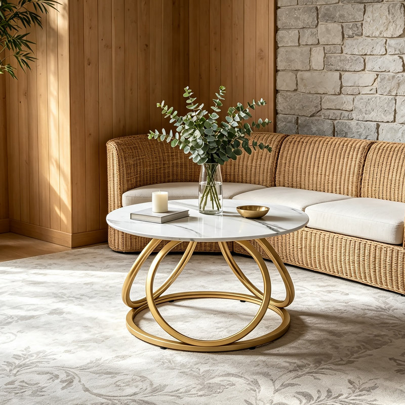 Pedestal Coffee Table, Calacatta White, Gold
